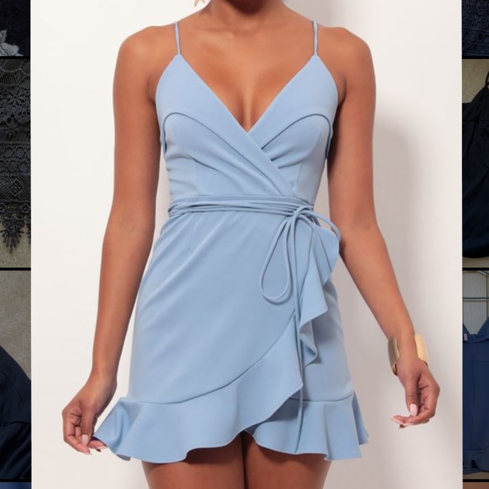 Lucy in the Sky Pastel Blue Ruffle Wrap Dress